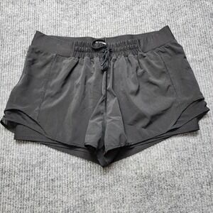 MPG Sport Womens Black Double Layer Running Shorts XL Drawstring Active